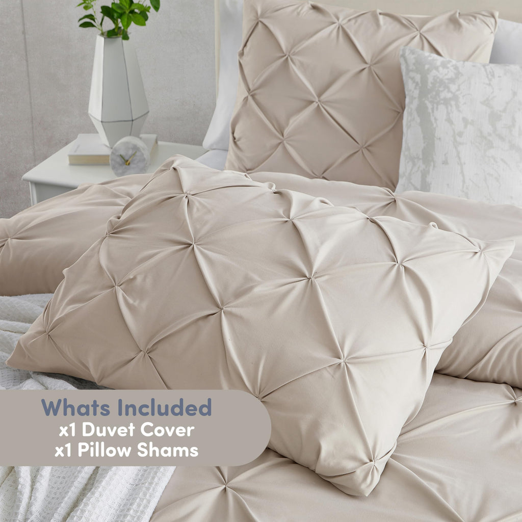 Duvet Cover Set Linen - Soft Double Brushed Duvet Set with Button Closure & Corner Ties, 2 Piece Luxurious Pinch