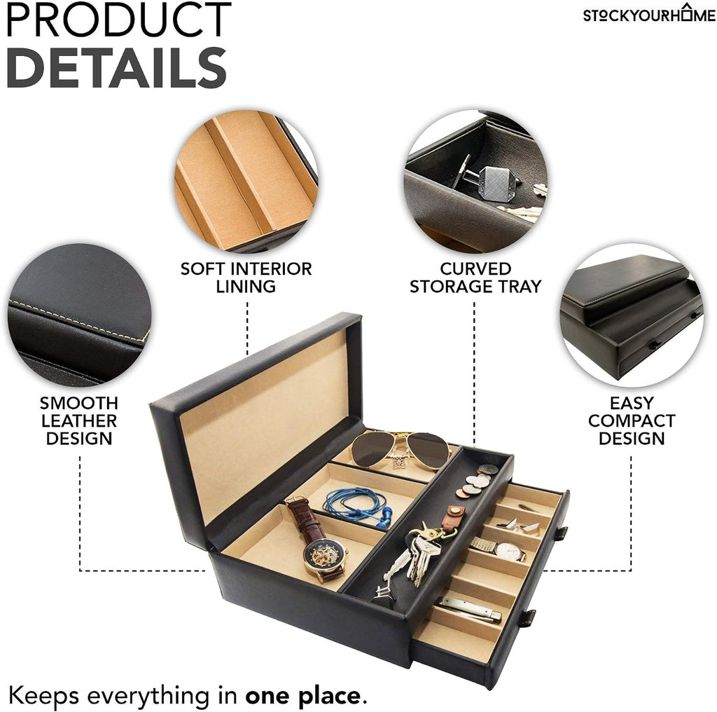Mens Valet Tray, Men's Jewelry Box, Night Stand Organizers and Storage, Bedside Table Organizer, Watch Box
