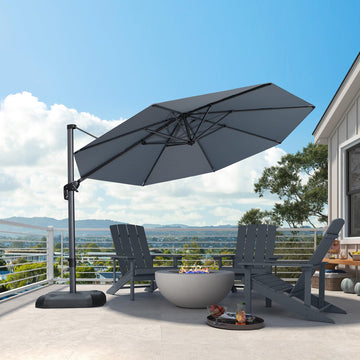 Patio Outdoor Umbrella 11 Feet Round for Pool Light Grey