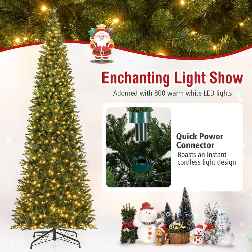 12 FT Pre-lit Artificial Christmas Tree, Hinged Christmas Tree w/Quick Power Connector, 2125 Branch Tips & 800 Warm