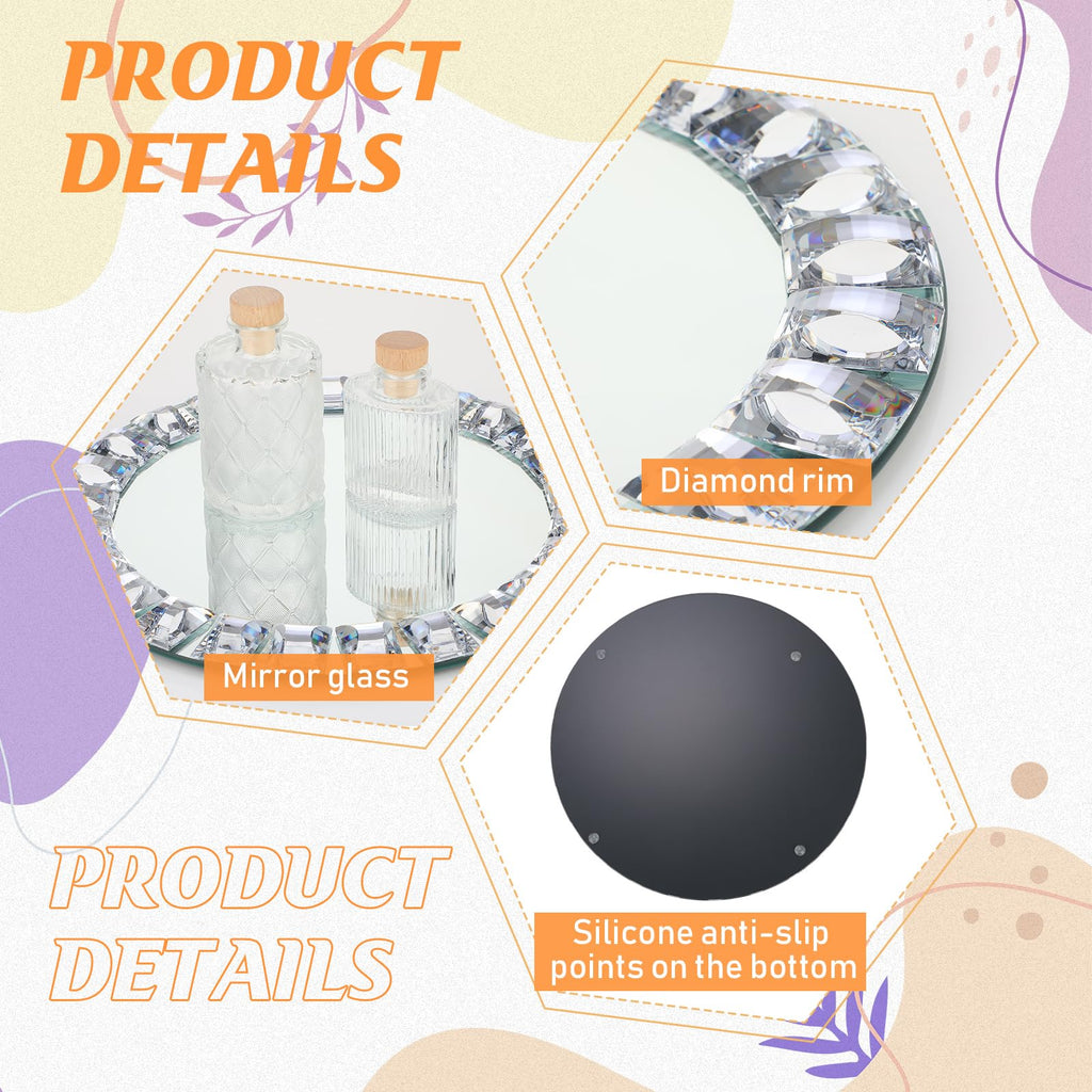 6 Pcs Silver Mirrored Glass Charger Plates, Square Diamond Rim