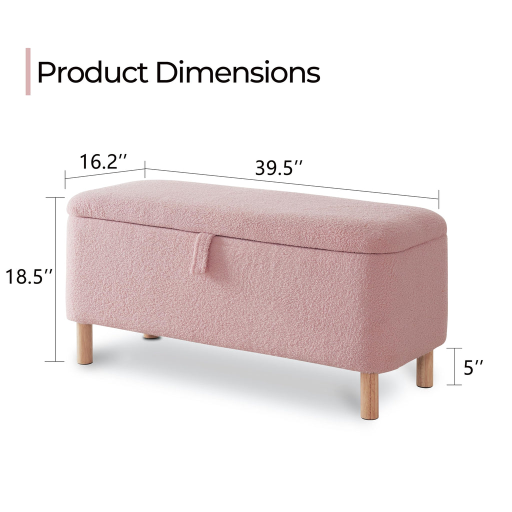 Boucle Storage Ottoman Bench end of Bed, Sherpa Upholstered Shoe Seat Storage Bench Bed Foot, Rectangle Cushion