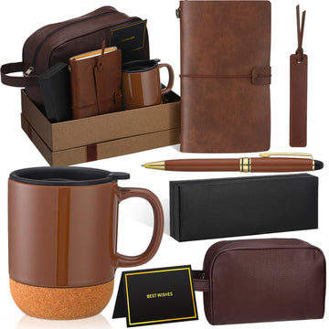 8 Pcs Birthday Gifts Set for Men Ideas Gifts Basket, Brown