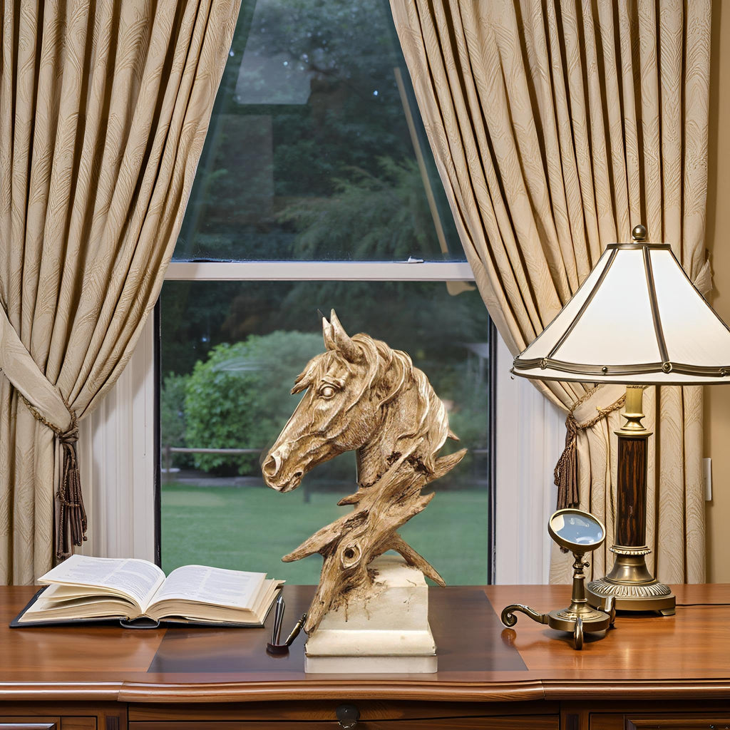 16" Animal Horses Head Bust Table Sculpture Retro Res Decor