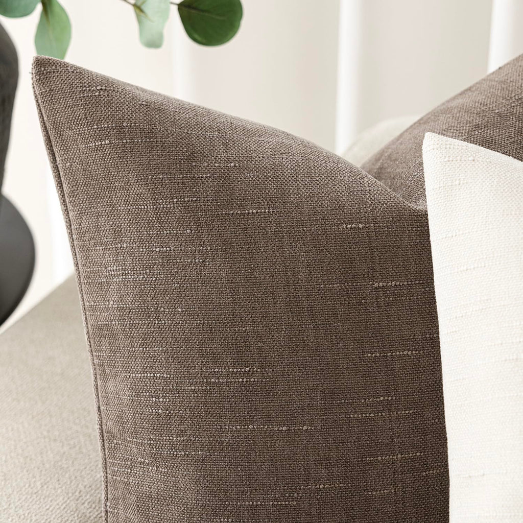 Solid Textured Chenille Throw Pillow Covers 18x18 Inch, Taupe
