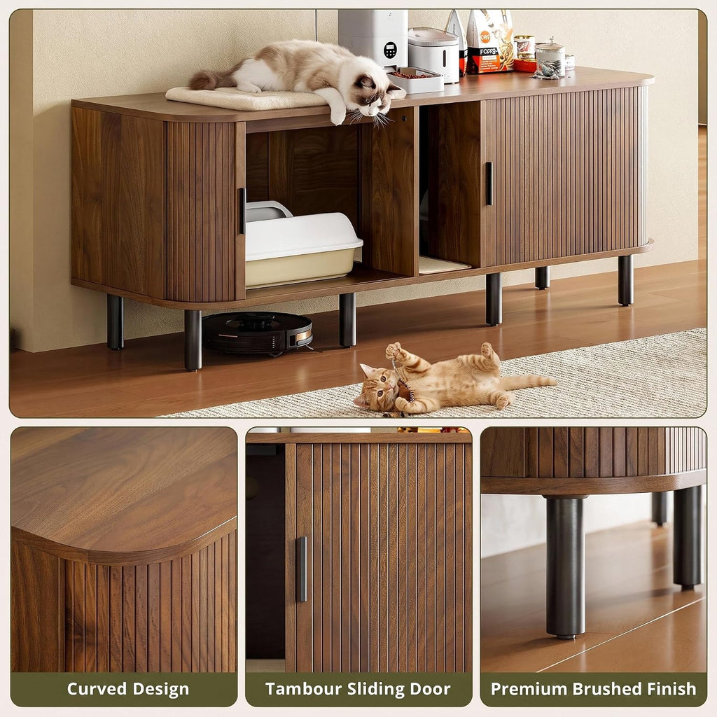 60" Double Cat Litter Box Enclosure with Power Outlet