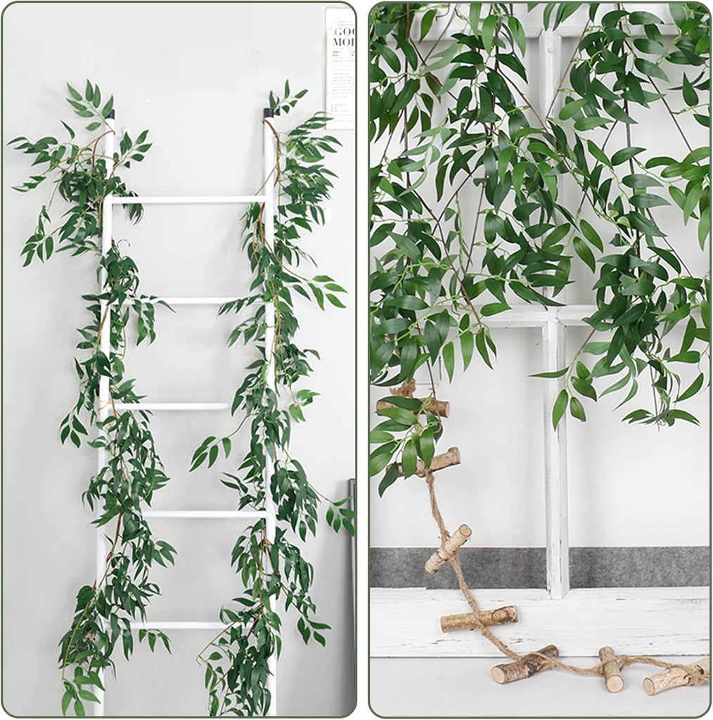 Artificial Willow Leaves Vine Twigs 5.9Ft Fake Hanging Ivy Plants Silk Green Leaf Rattan Garland Greenery Decor - Set of 2