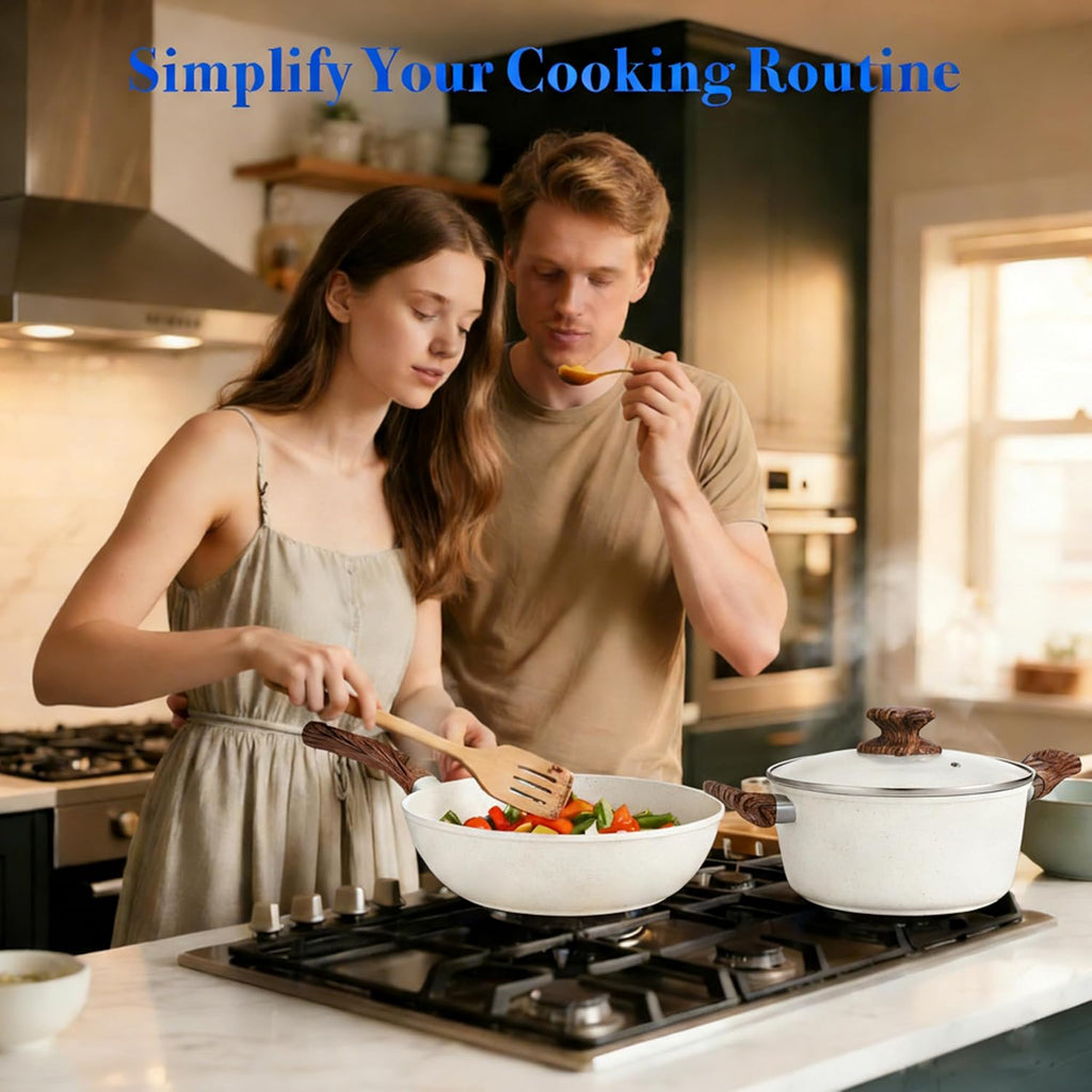 17Pcs Ceramic Cookware Set, Non-Toxic Nonstick Cooking Pots & Pans with Heat Resistant Grips, Complete Induction