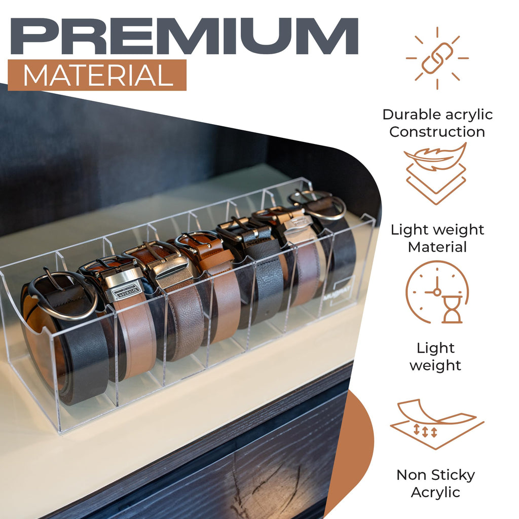 Belt Organizer for Closet Extra Wide 7 Compartment Acrylic