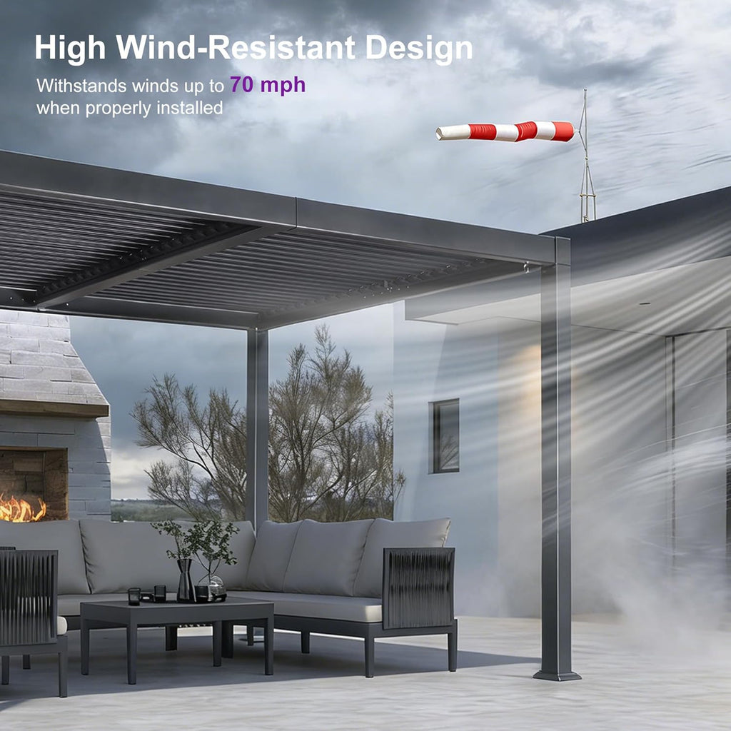 Louvered Pergola 10' x 12' Aluminum Outdoor Pergola with Adjustable Louvers Roof and Integrated Drainage System 70 Mph