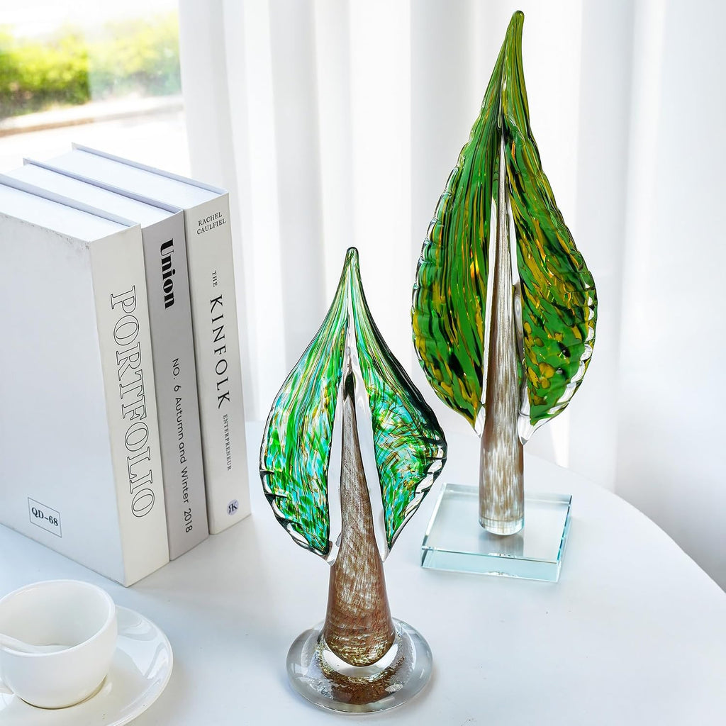 16 Inch Blown Glass Tree of Life Leaf Sculpture Decor
