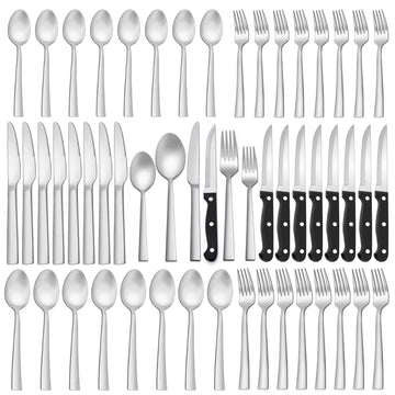 72-Piece Matte Silverware Set with Steak Knives, Stainless Steel Flatware Cutlery Set for 12, Square Eating Utensils