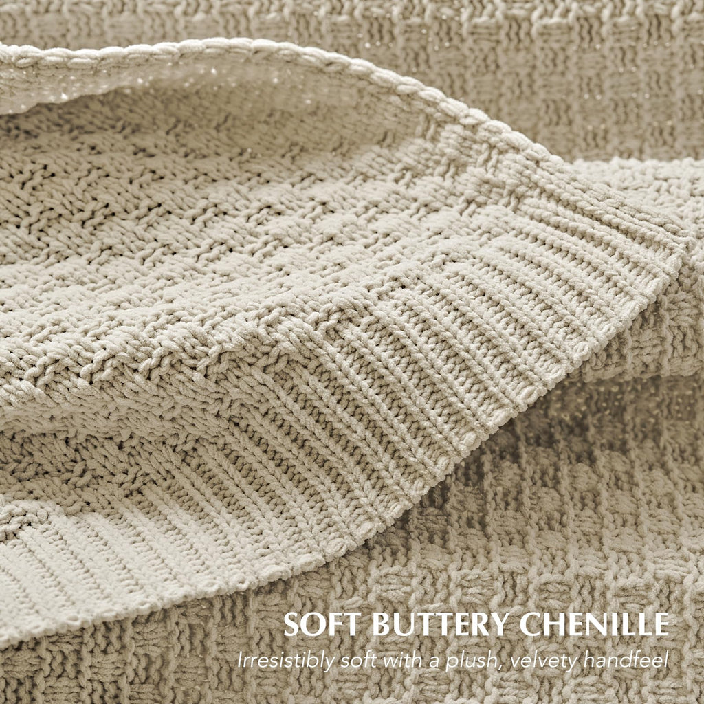 Chunky Chenille Knit Throw Blanket, Birch, 50" x 60"
