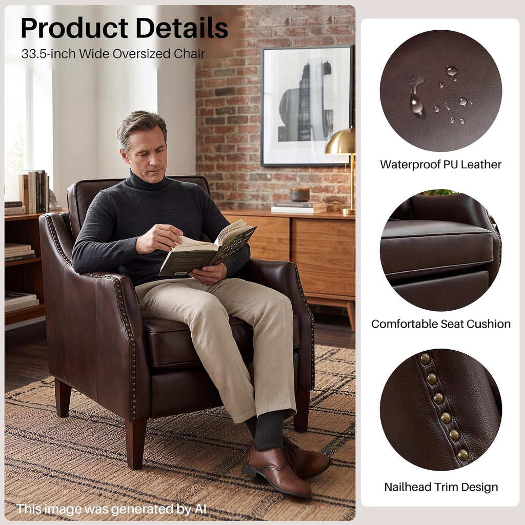 PU Leather Accent Chair, Dark Brown