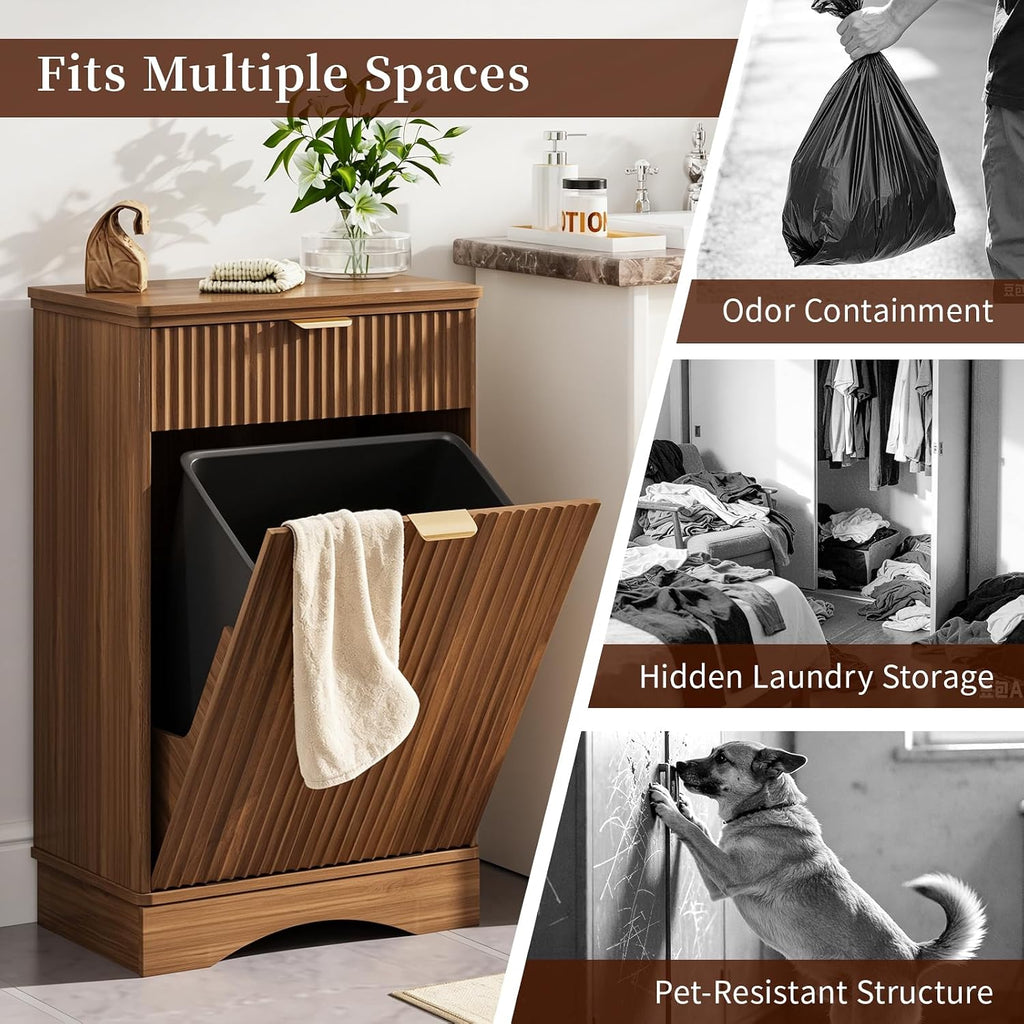 10 Gallon Tilt Out Trash Can Cabinet with Dog Bowl, Dog Food Storage Cabinet