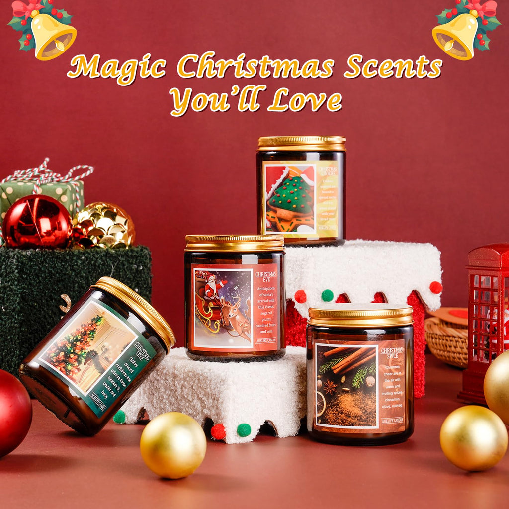 Christmas Set | 4Pack Scented Candles Holiday Gifts - Soy Candles Home Scented, Xmas Gift for Women and Men - Scents