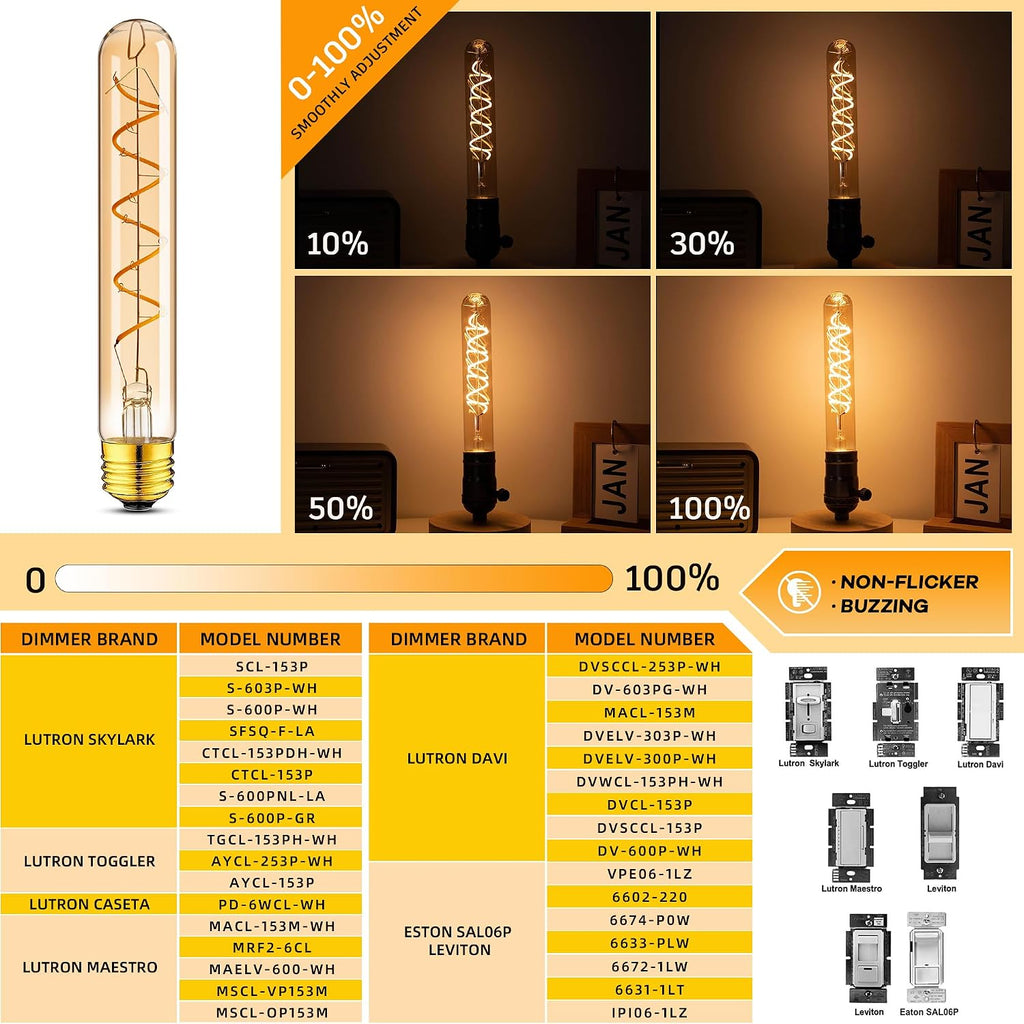 E26 Long Ediosn LED Bulb,Amber Light Bulbs 40 Watt,Spiral Filament