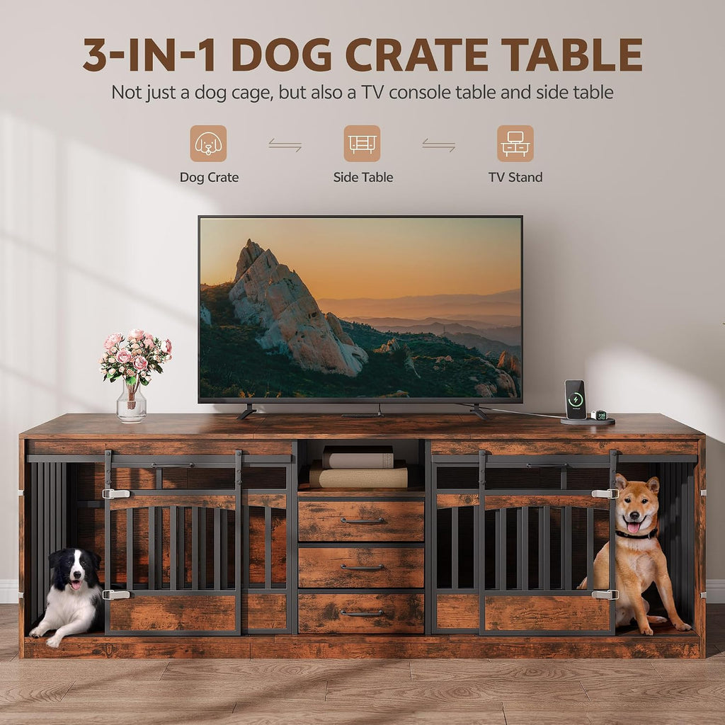Dog Crate for 2 Medium Dogs, Double Dog Crate Furniture