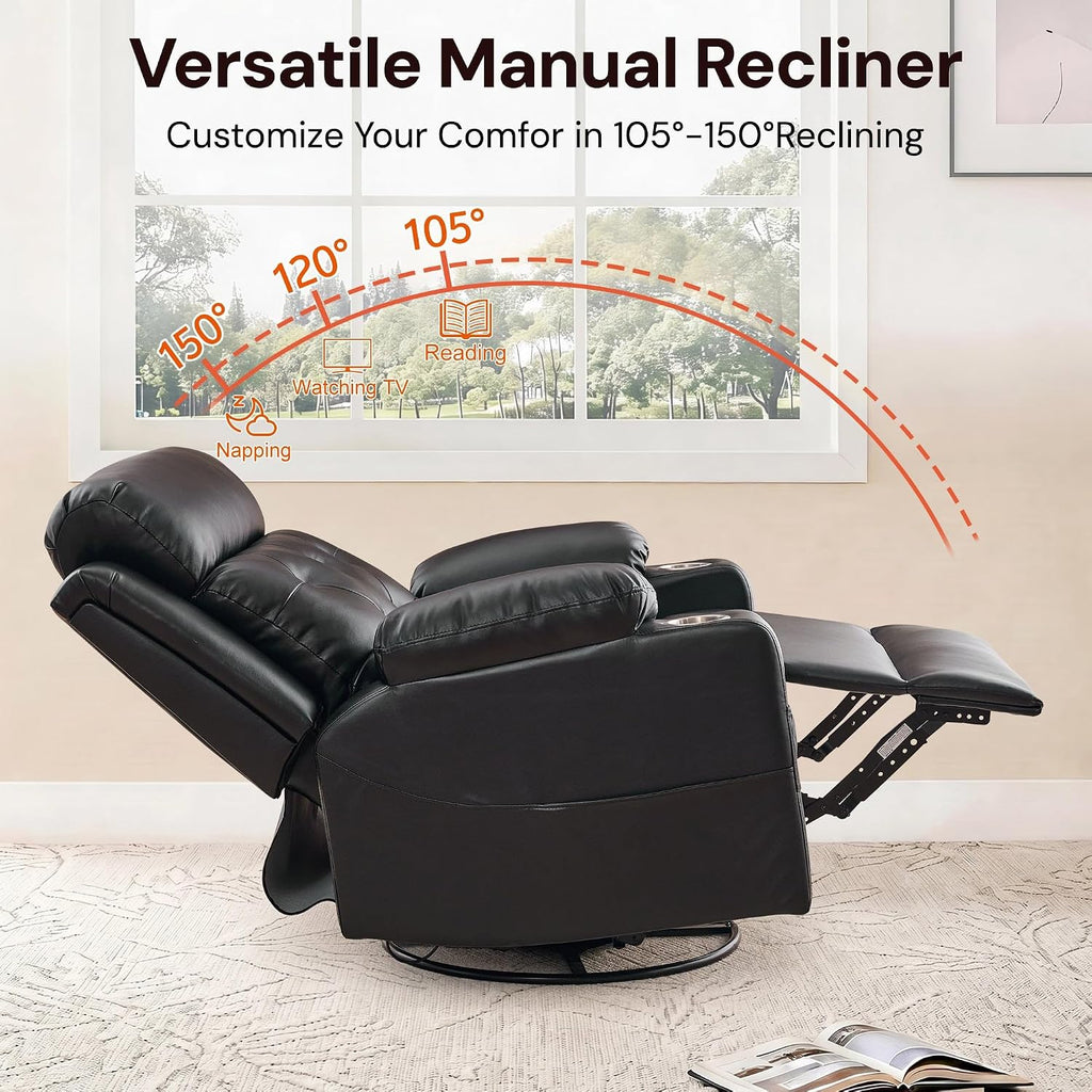 Oversized Recliner Chair, 360° Swivel Rocker Recliner for Adults, Recliner Chair with Heat and Massage, Manual