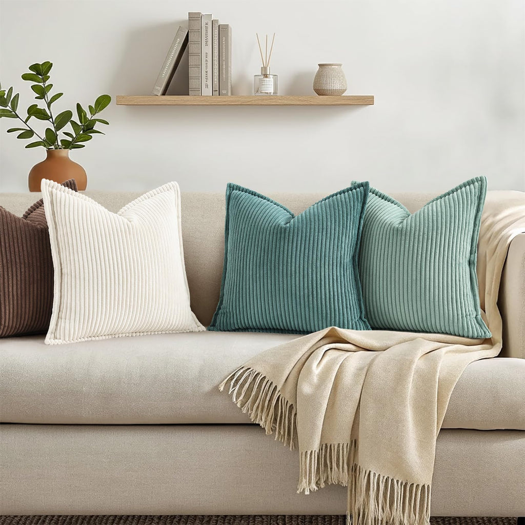 Corduroy Turquoise Throw Pillow Covers 18x18 Set of 2