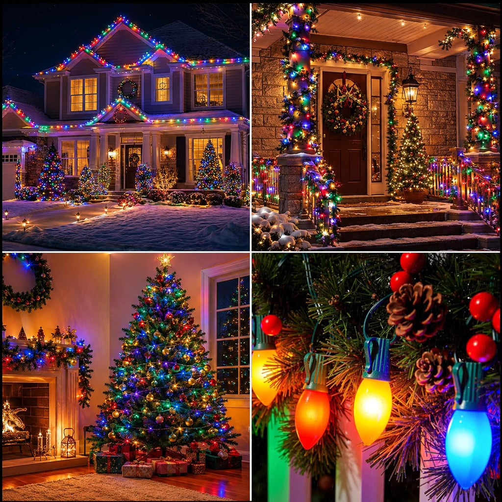 100FT C9 Light Strand, Christmas Stringer with 100 Sockets(E17/C9) for Outdoor String Lights, Connectable Christmas