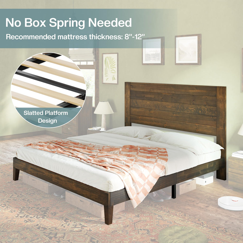 Solid Wood Farmhouse Bed Frame with High Headboard