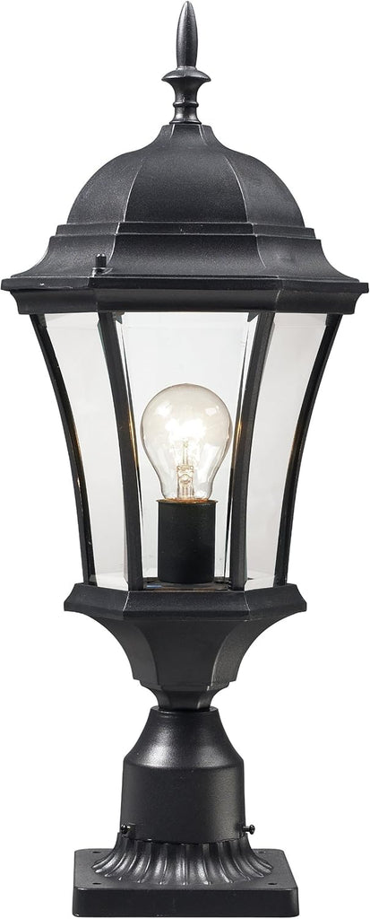 Wakefield Outdoor Post Light, Aluminum Frame, Black Finish and Clear Beveled Shade of Glass Material