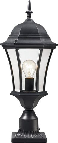 Wakefield Outdoor Post Light, Aluminum Frame, Black Finish and Clear Beveled Shade of Glass Material