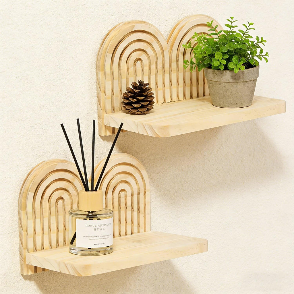 Wooden Arched Wall Floating Shelves,Boho Decor Wall Shelves,Mid Century Rainbow Display Shelf Bedroom Living Room