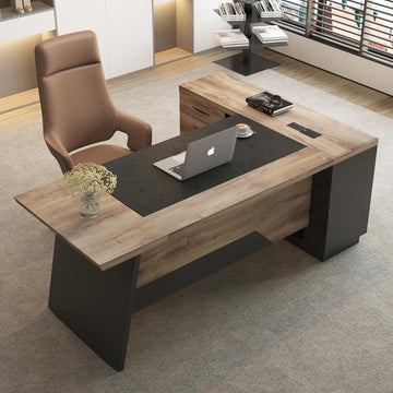L Shape Executive Desk, Large Office Desk with Drawers & Shelves, 78.74 Inches Industrial Wooden Desk with Storage