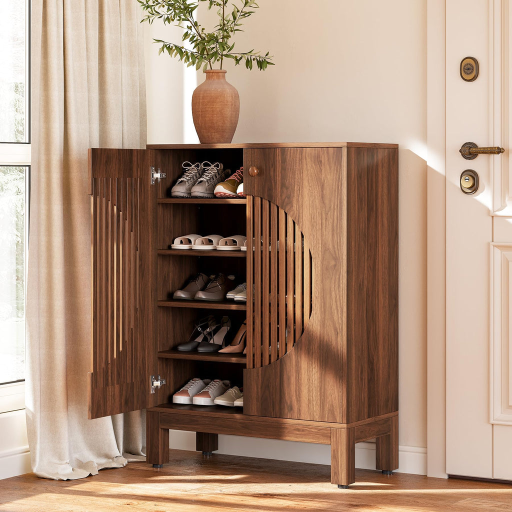 5-Tier Shoe Cabinet, Adjustable Height Shelves, 39.8" Tall Farmhouse Style Shoe Organizer
