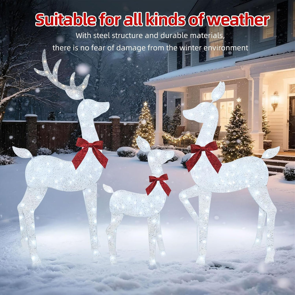 4 FT Christmas Decorations Outdoor Lighted Reindeer - 3-Piece 2D Deer Family Set with 145 Warm White LED Lights