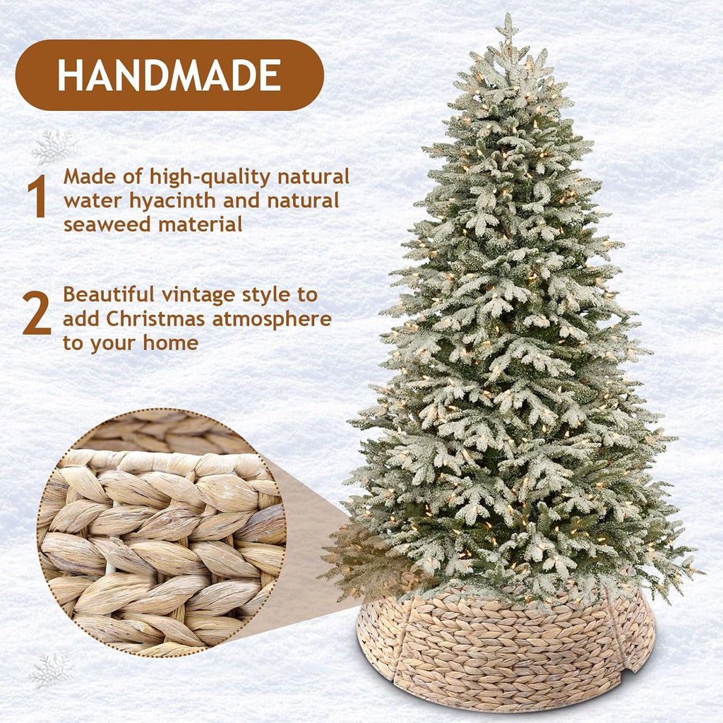 Christmas Tree Collar Woven Wicker Farmhouse Rustic Tree Skirt Basket Ring for Christmas Decorations(White,24 Inches)