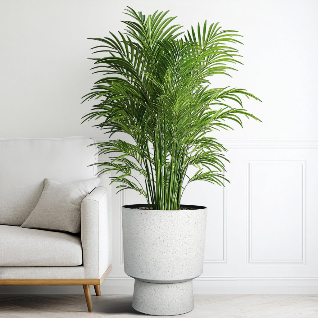 Autodaya 16.75" Urn-Style Planters Set of 2, White Terrazzo Pedestal