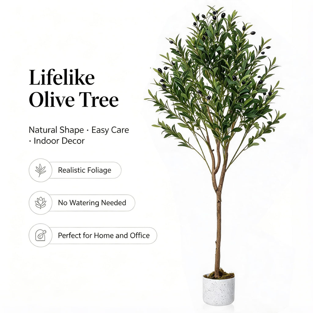 Faux Olive Tree 4.3FT, Indoor Artificial Potted Olive Tree with White Planter, Lifelike 44 Fruits and Realistic