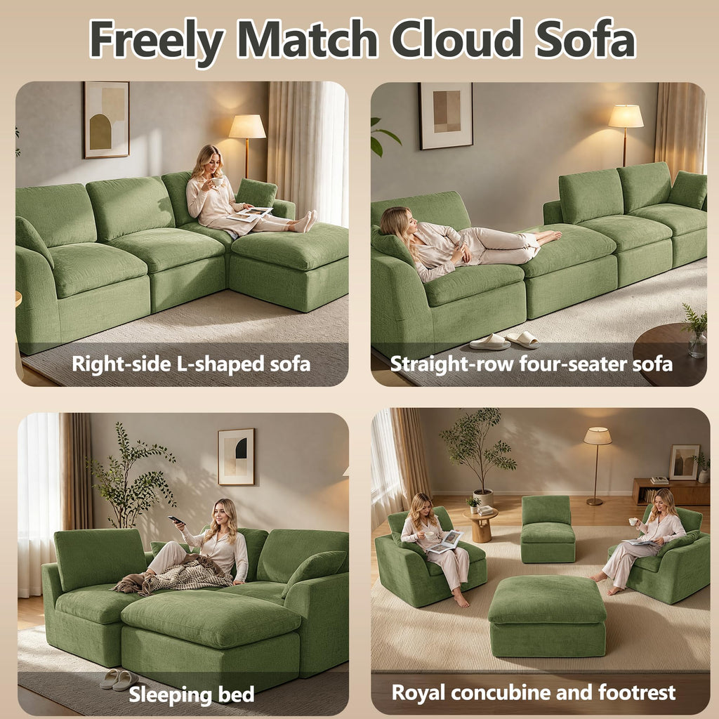 Oversized 143" Double-Layered and Soft Cloud Couch Modular Sectional Sofa Boneless Couches 6-Seater U-Shape Couch
