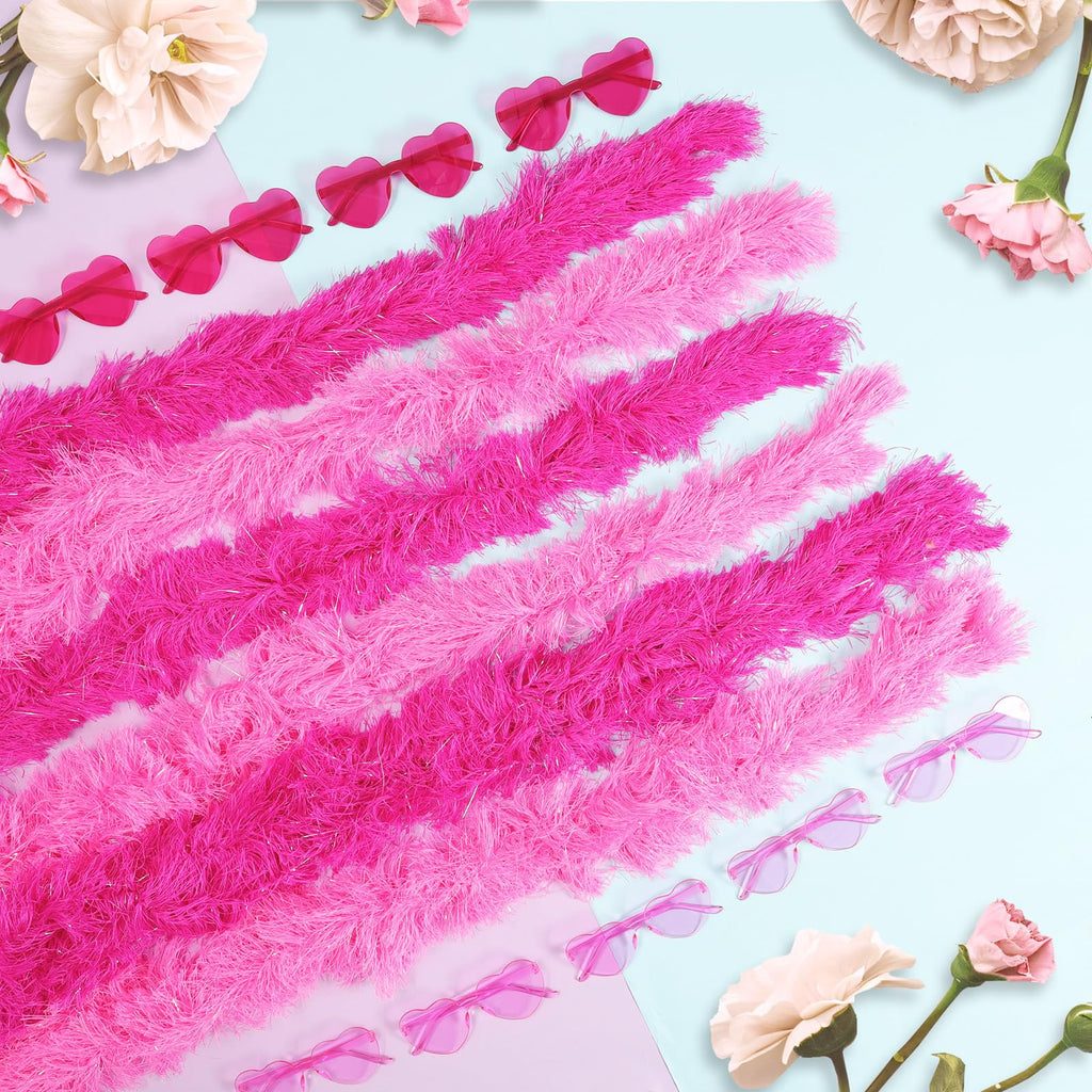 5 Ft 14Pcs Feather Boas and 14Pcs Heart Sunglasses Set Artificial Fluffy Boas for Party Bulk Women Bachelorette Party