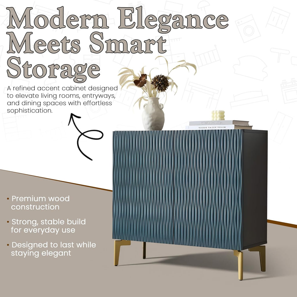 2-Door Storage Cabinet - Accent Sideboard Buffet in Blue & Black, Storage Cabinet , or Entryway