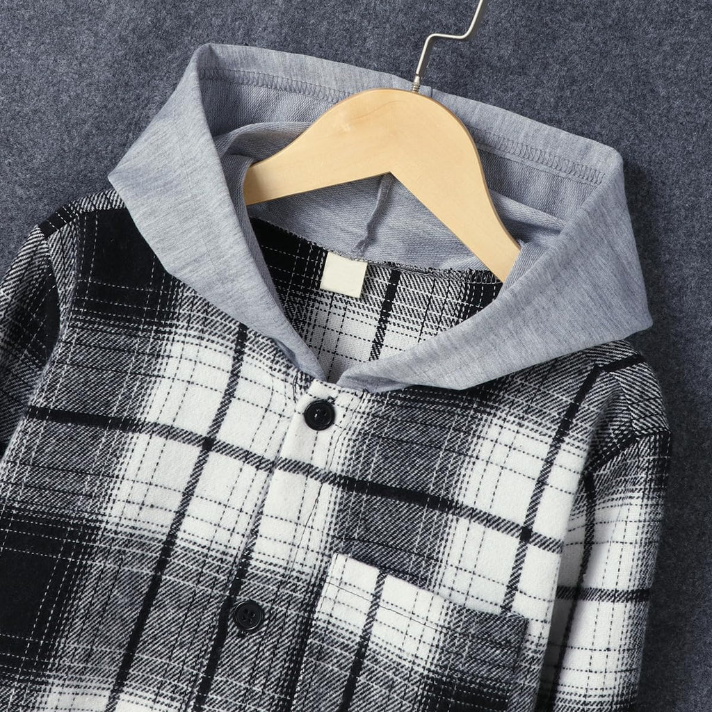Boys Girls Flannel Shirts Plaid Hoodies Fall Fashion Button Down Shirts