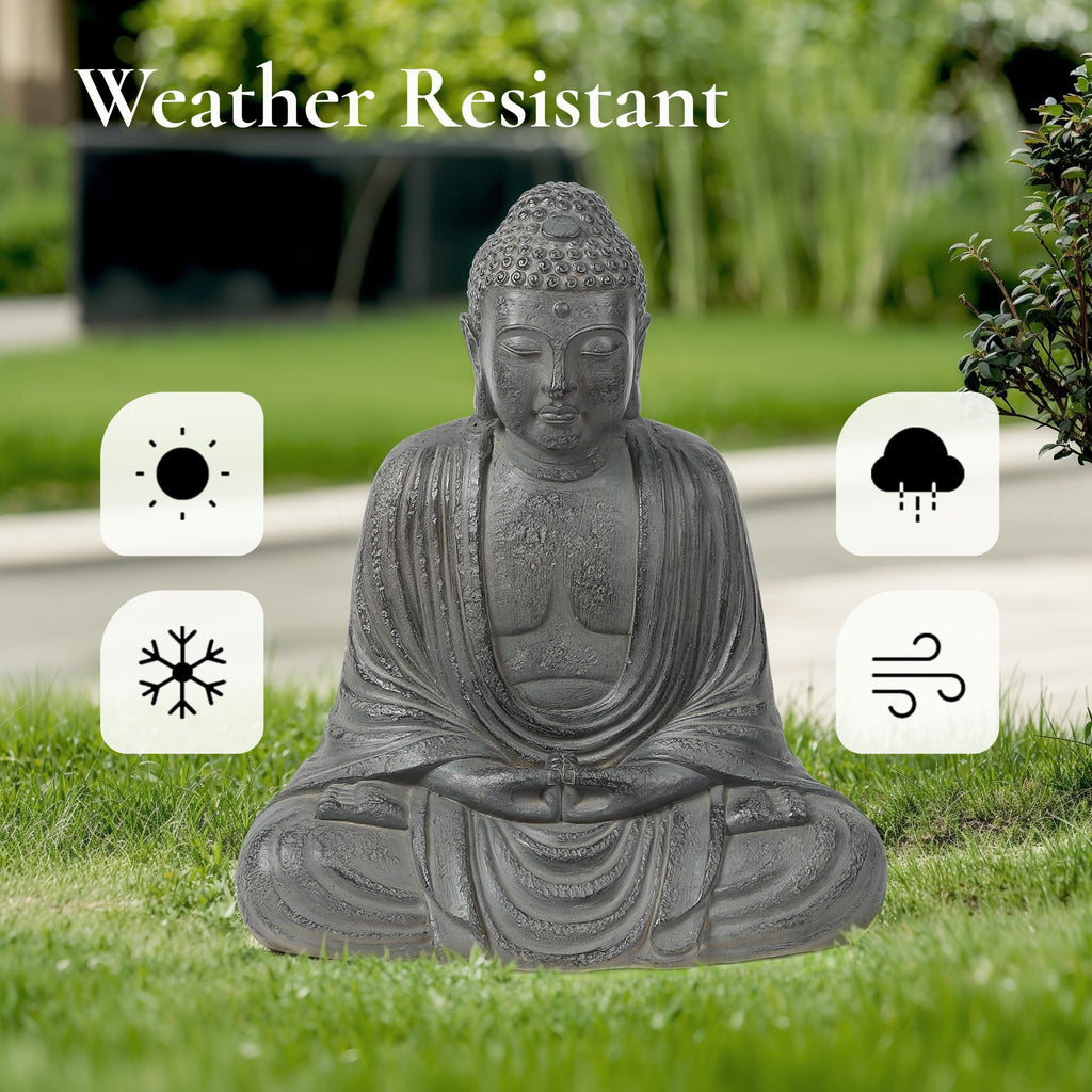 LuxenHome Buddha Statue Outdoor & Indoor, 17" Fiber Stone Meditating Buddha