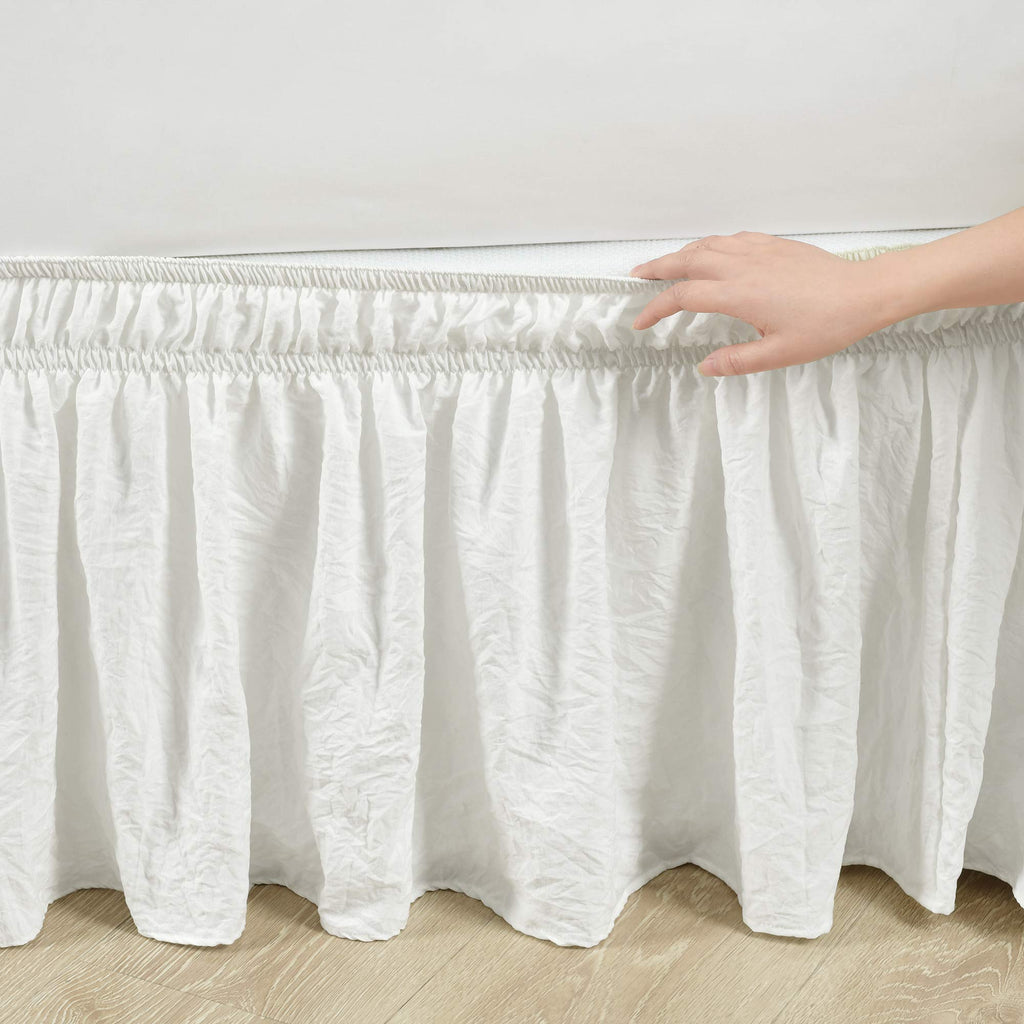 Ruched Ruffle Elastic Easy Wrap Around Bed Skirt Single Off White - Bed Skirt - Dust Ruffle