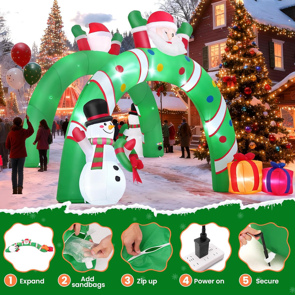 10.3Ft Christmas Inflatable Archway Outdoor Decoration, Blow up Giant Christmas Arch Tunnel with Inflatable