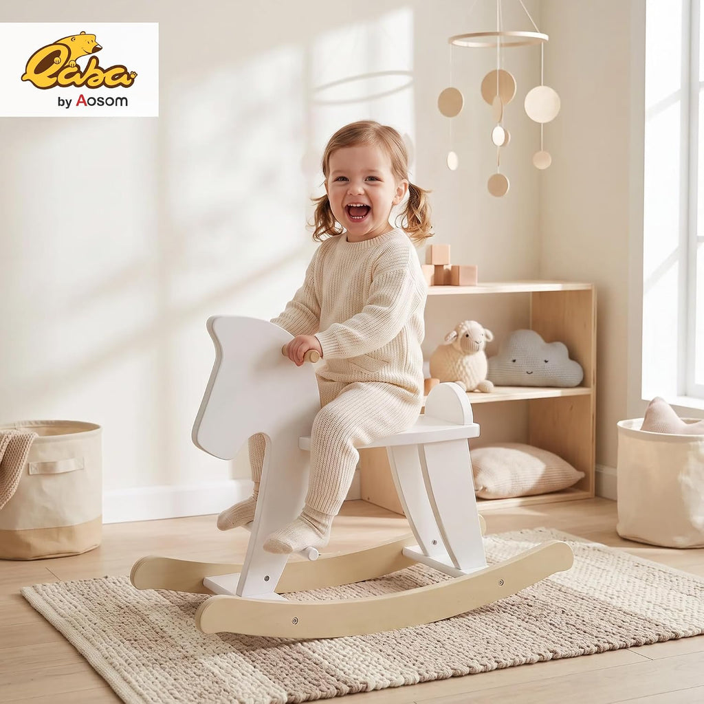 Wooden Rocking Horse Toddler Ride-on Toys for Kids 1-3 Years White