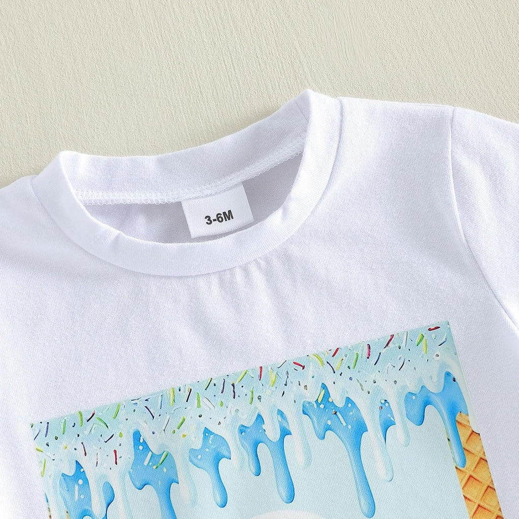 Toddler Baby Boy Summer Outfits Short Sleeve Ice Cream Baseball T-Shirt with Shorts 2Pcs Casual Clothes Set