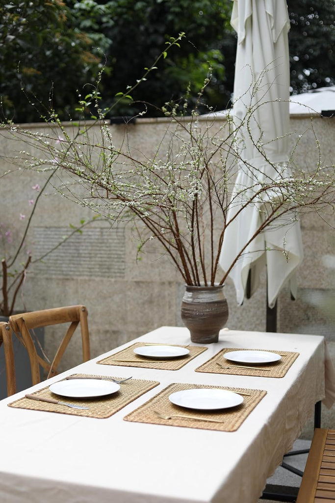 Natural Woven Rattan Rectangular Placemats Seagrass Place Mats for Dining Table (, 18x12inches) - Set of 6