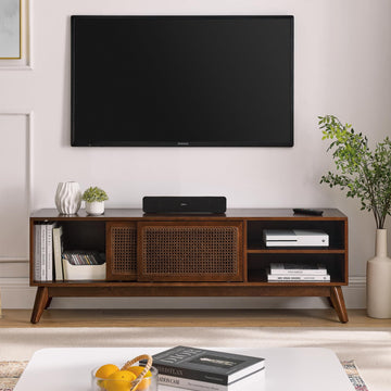 59" Rattan Mid Century TV Stand, Entertainment Center, Media Console