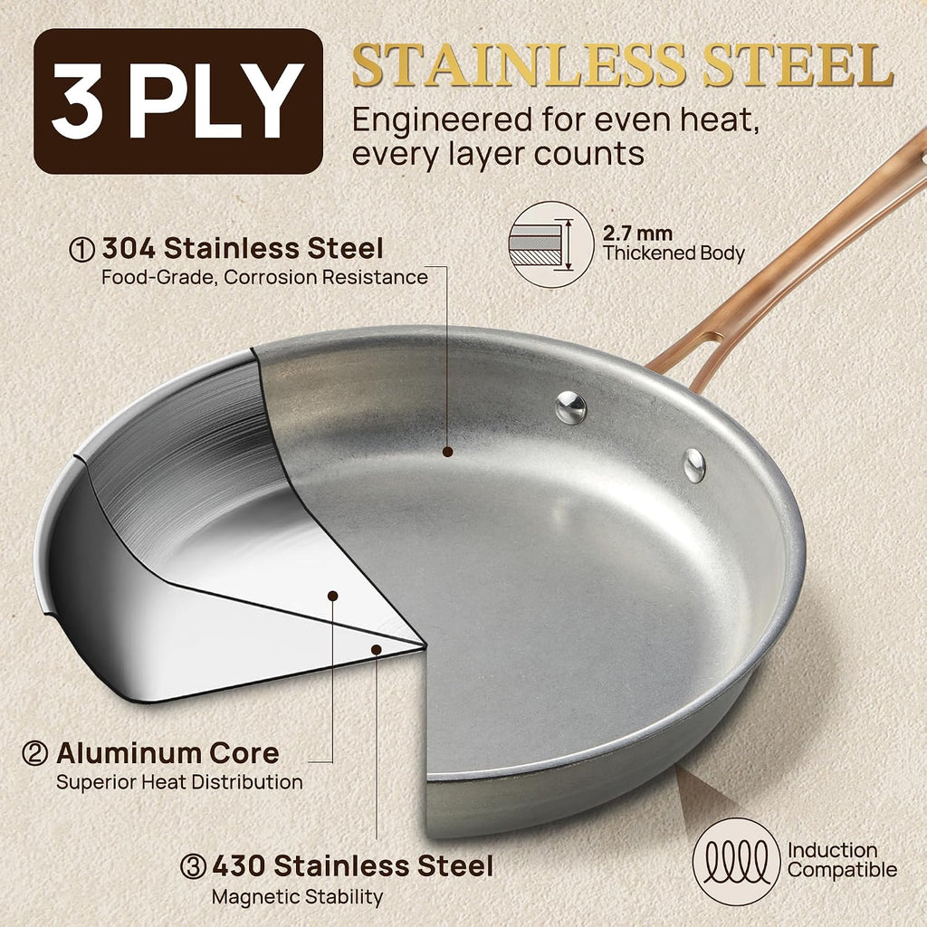 Pots and Pans Set 8 Pcs, Vintage Stainless Steel Cookware Set | Non-Toxic, PFOA/PFOS/PTFE Free, Kitchen Cooking Set