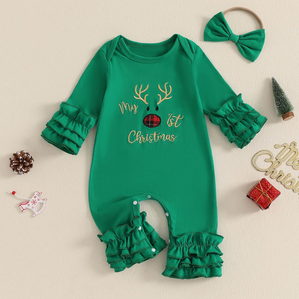 My First Christmas Baby Girl Outfit Santa Long Sleeve Romper Jumpsuit Onesie Christmas Newborn Girl Outfits Clothes