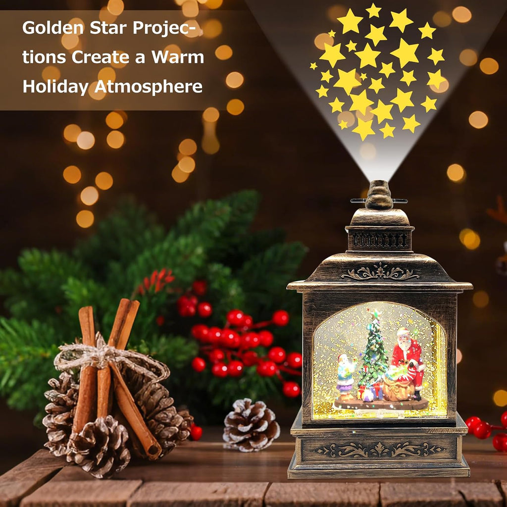 Christmas Snow Globe Lantern Musical with 6H Timer,Stars Projection,Santa Christmas Tree Lighted Scene Snow Globes