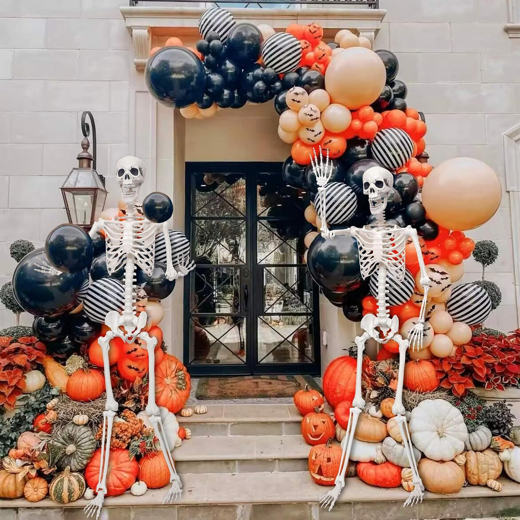 5.9Ft Halloween Skeleton with Movable Joints Plastic Skeleton Lawn Porch Decor - Set of 2